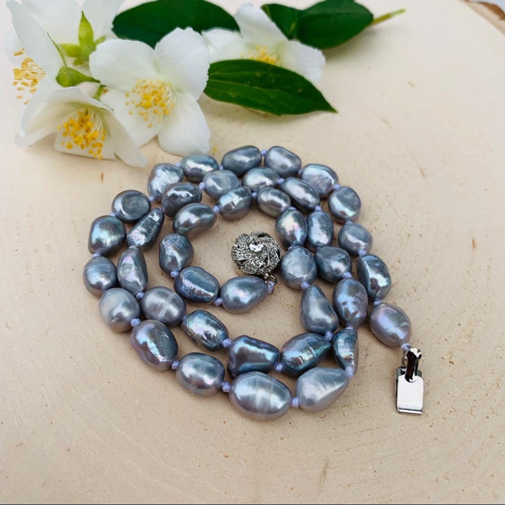 Real Natural Silver Pearl Beaded Necklace Jewelry - Picture 5 of 6